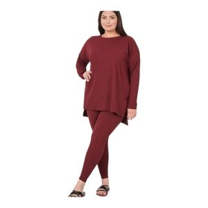 🔥Restock🔥Zenana Plus Casual DK Burgundy 2pc Loungewear Pants Set (1X,2X,3X)